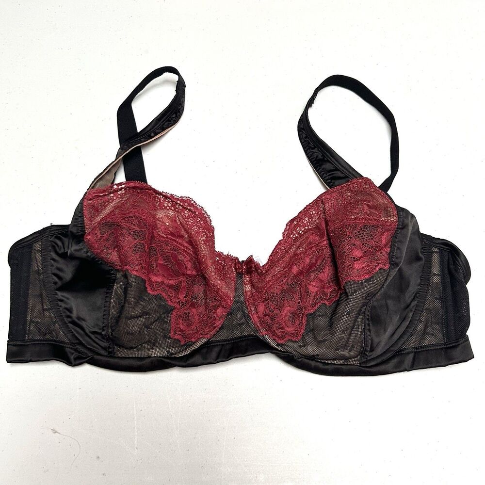 Adore Me 42DD Lace Underwire Bra Red Black Sheer Mesh Lingerie‎